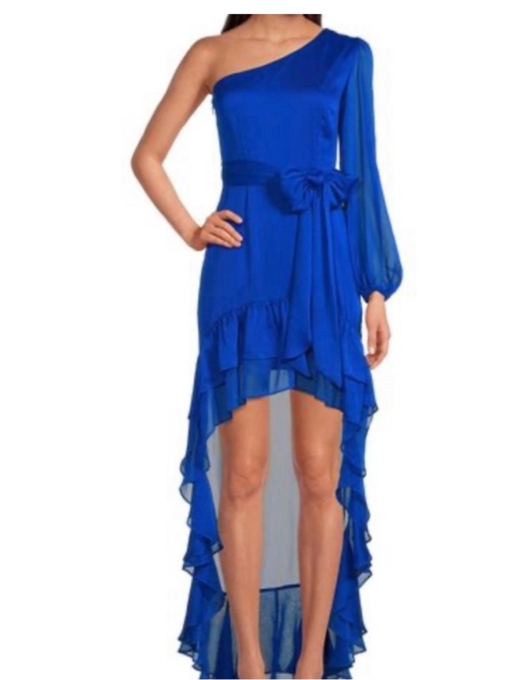 Gianni Bini One-Shoulder Ruffle High-Low Dress in Royal Blue